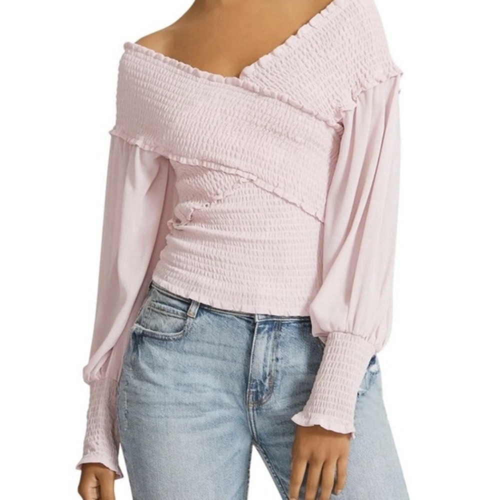 Steve Madden BB Dakota Smocked Blouse Sz L Crossfire Off The Shoulder Pink